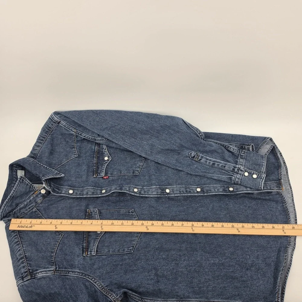 Levis Barstow Western Denim Shirt Mens Large Dark Wash Pearl Snap Thermoadapt